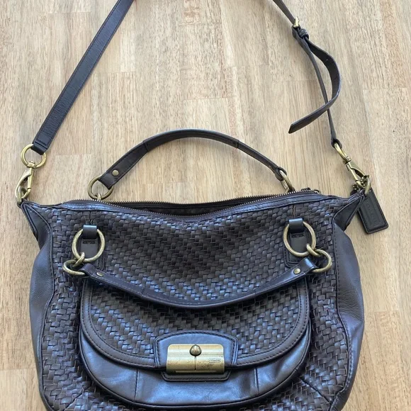 Coach Brown Woven Leather Kristin bag with Gold-tone Hardware - Picture 5 of 10
